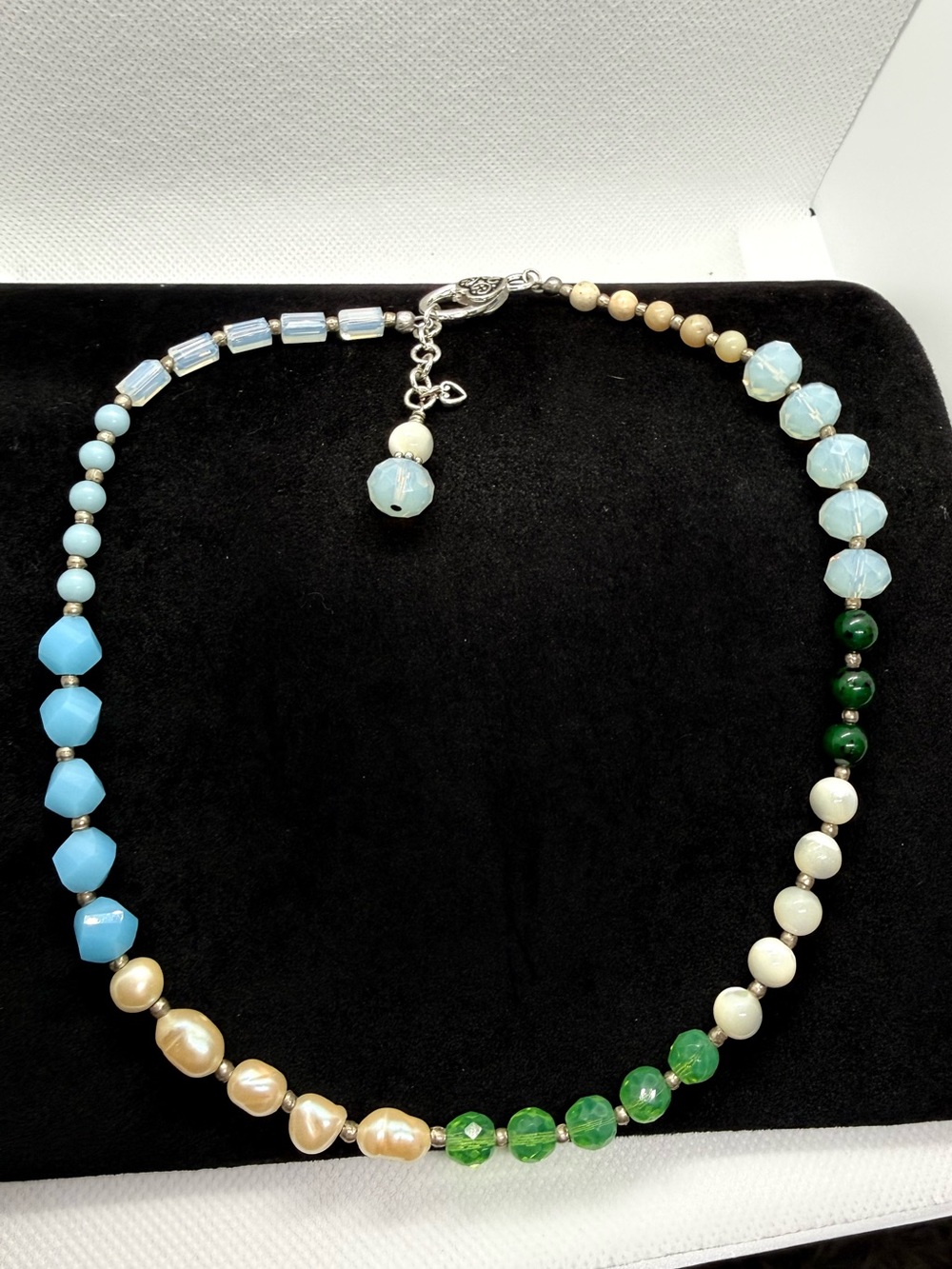 New Handmade Freshwater Pearl & Art Glass Beaded Necklace 20”